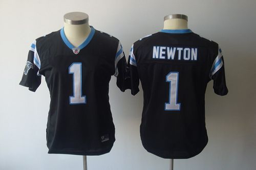 Panthers #1 Cam Newton Black Women's Team Color Stitched NFL Jersey